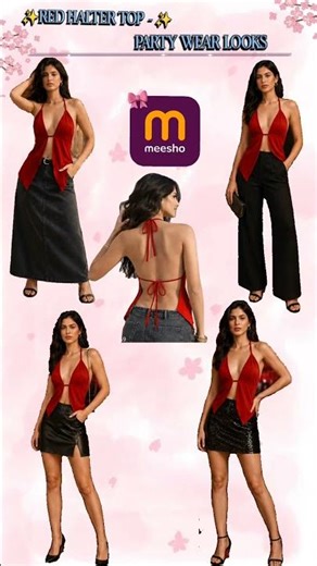 🎀“Red Halter Top Party Wear Looks – 5 Stylish Outfit Ideas”🎀 #girlyoutfit #crazyoutfits #outfitinspo