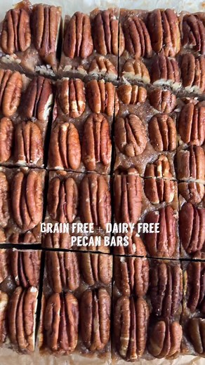 Meet your new holiday dessert obsession, grain-free, dairy-free pecan bars. They have all the cozy pecan-pie vibes… without any fuss. So easy to make, so hard to stop eating. Who else is team bar desserts for the holidays? 🙋🏻‍♀️✨ Grain Free Pecan Bars: Cookie Crust: 2 cups fine almond flour 1/4 tsp baking soda 1/4 tsp sea salt 1/3 cup melted and cooled refined coconut oil 2 Tbsp maple syrup 2 tsp vanilla extract Pecan Filling: 1 cup medjool dates (pits removed) 1/4 cup refined coconut oil melt