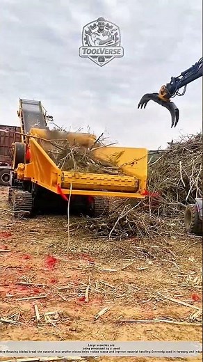 Wood Chipping Process – Heavy-Duty Machine Converting Branches into Wood Chips