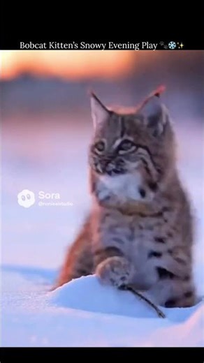 Bobcat Kitten’s Snowy Evening Play 🐾❄️✨