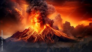 Volcano erupting scene, animated virtual repeating seamless 4k