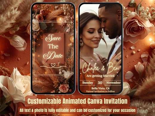 Boho Save the Date Invitation – Rustic Wedding Video Invite With Music – Editable Canva Template – Digital Terracotta Getting Married Evite - Etsy