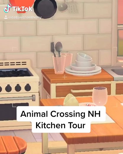 It’s still a work in progress but I’m pretty proud of how my #animalcrossingnewhorizons kitchen looks right now ☺️. #acnh #animalcrossing #fyp