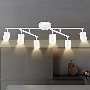 Track Lighting Fixture Ceiling, 30" Modern LED Track Lighting Kit, White 6 Light Ceiling Light for Kitchen, Rotatable Spotlight Heads, Flexible Wall Mount Spot Lighting for Island/Bedroom(NO Bulb)