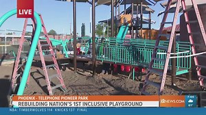 Volunteers are at Telephone Pioneer Park to add adaptive equipment to the playground to make it more inclusive for those with disabilities. | 12News