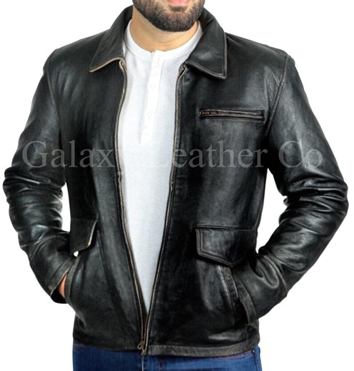 Men's Distressed Black Leather Motorcycle Jacket: Retro Biker Bomber - Etsy