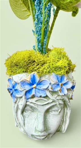 Handmade Concrete Face Planter With Crochet Flower, Botanical Muse Vessel, Whimsical Head Planter, OOAK Garden Decor Gift - Etsy