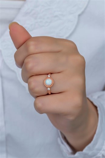 Rose Gold Opal Ring, 925 Sterling Silver Halo, Minimalist Promise Ring - Etsy