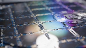 Silicon Wafer CloseUp Intricate Microchip Design and Manufacturing Process for Advanced Technology and Semiconductor Industry Innovation.