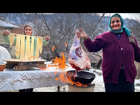 Cooking Azerbaijani Khinkali Arishta In A Faraway Village