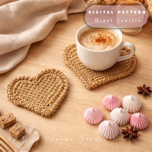 Raffia Heart Coaster Pattern   Video Tutorial: Eco Boho Decor Style (digital Download) - Etsy