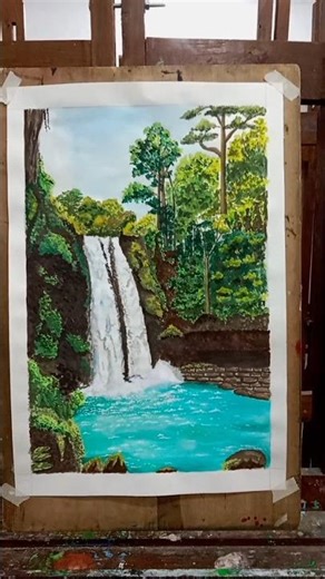 waterfall painting part 2/ waterfall painting by watercolor #shorts #waterfall #viral #trending #fyp