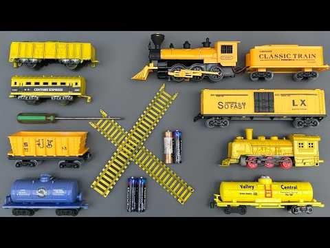 merakit mainan kelreta api uape classicy train kuning,steam train locomotive,yellow train-ASMR