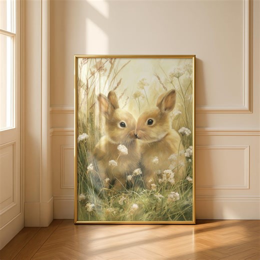 Easter Rabbits Wall Art I Springtime Bunny Decor I Easter Artwork Illustration I Couples Gift Ideas - Etsy