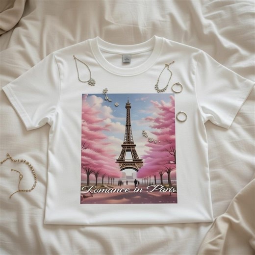 Romance in Paris T-shirt With Eiffel Tower and Cherry Blossom Tree. Souvenir for Tourist on Vacation in France or Couples on Romantic Tour. - Etsy