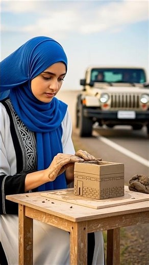 Muslim Girl Making Beautiful Mini Kaaba From Clay 🕋 #kaaba #islamicart #shorts
