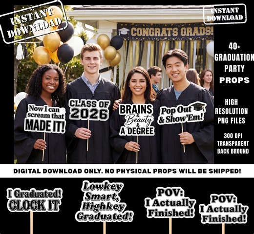 2026 Graduation Photo Booth Props, 45  Grad Party Props Bundle, Printable Funny Graduation Decorations (instant Download) - Etsy