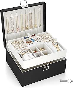 Jewelry Organizer Boxes for Women,Travel Jewelry Case, 2 Layers Removable Jewelry Box,Storage for Necklace, Bracelet, Earring,Rings,Jewelry Box Gifts for Women Girls