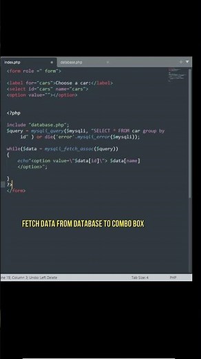 fetch data from database to combo box PHP MYSQLI #shorts #php #database