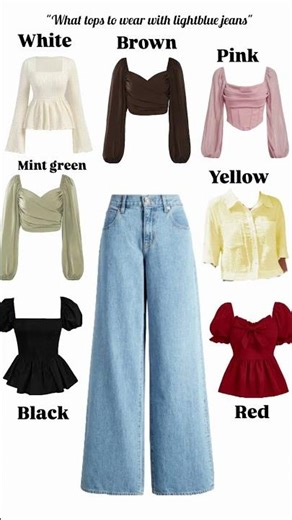 Light blue jeans outfit ideas 💙✨Which top would you wear?🤔#OutfitInspo #FashionIdeas #JeansStyling