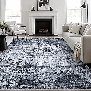 6x9 Area Rug Living Room Rug: Washable Modern Abstract Soft Thin Rug Indoor Floor No Slip Stain Resistant Carpet for Bedroom Dining Room Farmhouse Nursery Home Office - Black