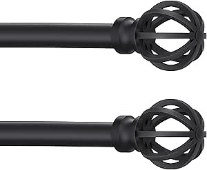 Curtain Rods for Windows 48 to 84, 2 Pack 5/8 Inch Black Heavy Duty Metal Curtain Rods Set - Rustic Decorative Drapery Rods with Brackets for Farmhouse, Bedroom