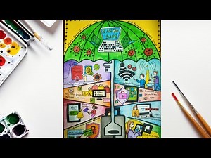How to draw Cyber security poster | Safer internet poster | Cyber security Poster making