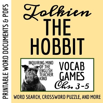 The Hobbit Chapters 3-5 Vocabulary Games | Crossword Puzzle | Word Search