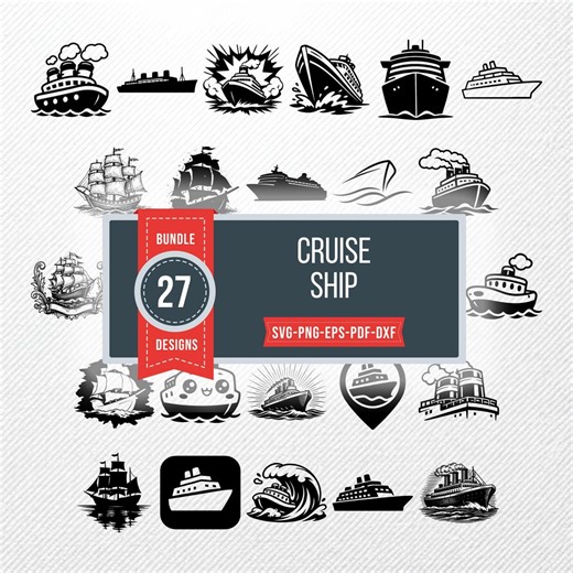 Cruise Ship SVG Bundle 27 Vector Clipart | PNG Eps PDF Dxf | Commercial Use Graphics | Silhouette Print on Demand Files - Etsy