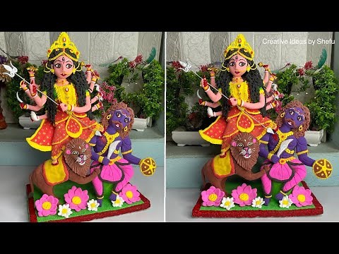 DIY clay Durga Maa idol making || how to make Durga murti with clay