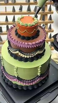 Amazing Piping Skills! 🎨 Multi-Tier Retro Cake Design #cakedesign #pipingtechniques #buttercream