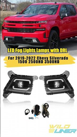 LED DRL For 2019-2022 Chevy Silverado 1500 2500HD 3500HD Fog Lights Lamp w/ Turn Signal