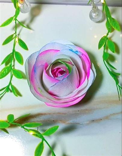How to make Aesthetic Rose with tissue paper| Diy flower making ideas with napkin paper#shortsviral
