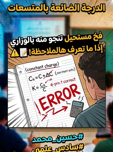 تنبيه ذهبي من الأستاذ حسين محمد حول استخراج ثابت العزل K بالمتسعات. احذر من المتساويات بالحل حتى ما يطلع حلك غلط! #وزاريات_فيزياء #نصائح_وزارية #سادس_علمي #فخ_الوزاري #استاذ_حسين_محمد