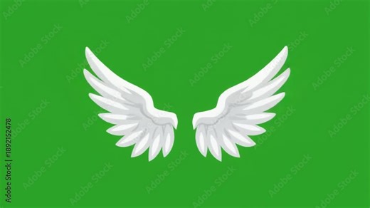 White Angel Wings Flapping Animation on Green Screen for Chroma Key Effect