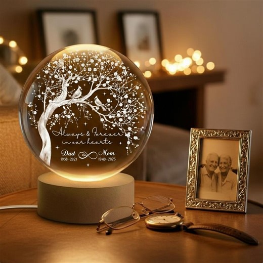 Personalized Memorial Crystal Ball Light, 3D Engraved Remembrance Lamp, Always & Forever in Our Hearts Night Light, Sympathy Gift - Etsy