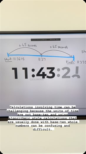 Time: Calculate Duration, Start and Finish Time . Duration is the difference between the start and finish times for an event. Duration calculations have a triadic relationship as there are three parts to each problem – a start time, a finish time and the duration. . These three components of a duration problem can be thought of as a part-part-total relationship where the start time is a part, the duration is a part and the finish time is the total. Any of these 3 components of the problem (start
