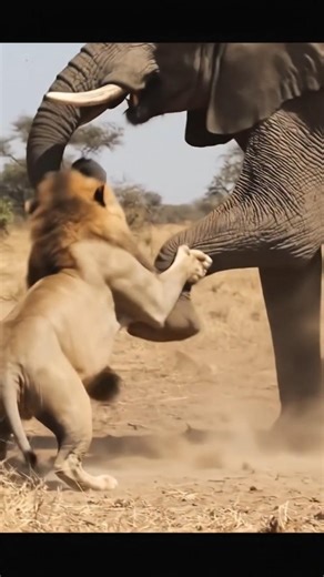 शेर ने हाथी के पैर किया जबरदस्त तरीके से आक्रमण # shorts AI