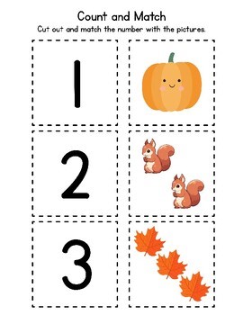 Fall / Autumn Count and Match Number 0-20 Picture and Number Cards