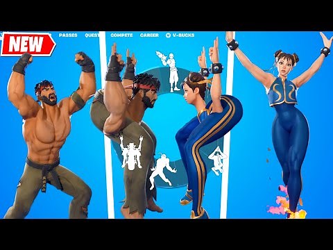 CHUN-LI x RYU Fortnite x Street Fighter doing all Built-In Emotes, incl. Venom Unleashed Emote!