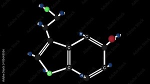 Serotonin molecule structure. Molecular structure of serotonin. 3D animation. Alpha channel.