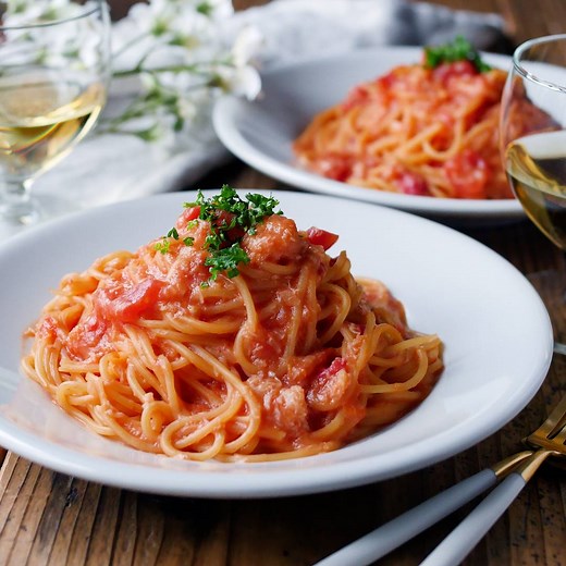 生クリームなし！蟹のトマトクリームパスタ - macaroni