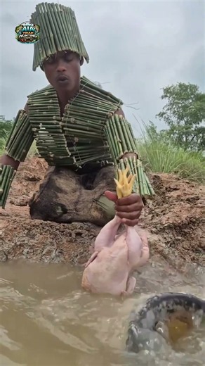 Hunting Big Fish By The Bamboo Fisherman On The River