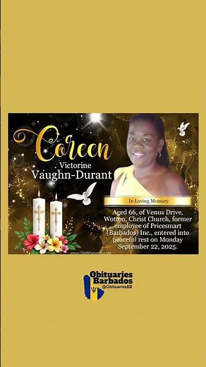 Coreen V. Vaughn-Durant | Funeral Notice #obituariesbb #barbados #bb #obituariesbarbados