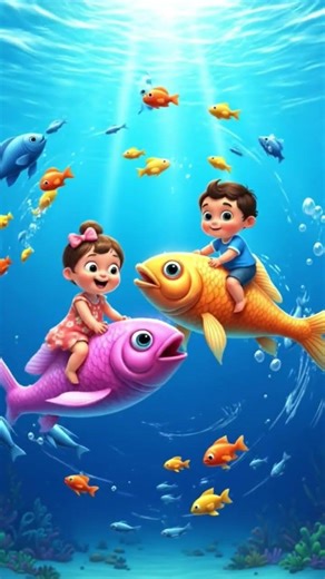 Adorable Baby Cartoon on Dancing Fish 🌈 Magical Underwater Fun Video#shortsfeed