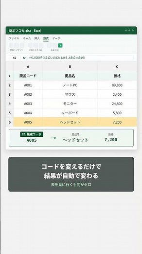VLOOKUPの列番号、まだ数えてる？XLOOKUPなら一発でラクになるExcel関数 #excel #仕事効率化 #excel時短 #exceltips #excel時短 #業務効率化
