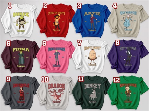 Shrek Characters Sweatshirt, Fiona Donkey Lord Farquaad Gingerbread Man Shrek Group Matching, Shrek Birthday Boy/girl, Family UOUQ02-SU - Etsy