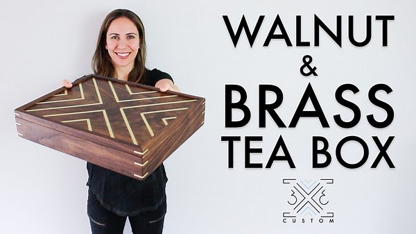 Walnut Tea Box // Brass Inlay // Brass Splines // Woodworking Project // Spline Miter // Half Laps