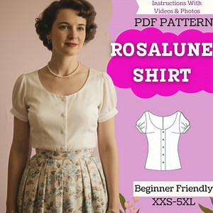 1940s Vintage Blouse Sewing Pattern (PDF) – Women’s Button-front Puff-sleeve Top, XS–5XL - Etsy