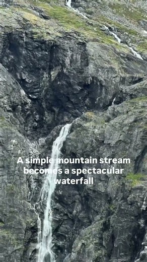 A simple mountain stream becomes a spectacular waterfall as gravity carries it over the cliffs